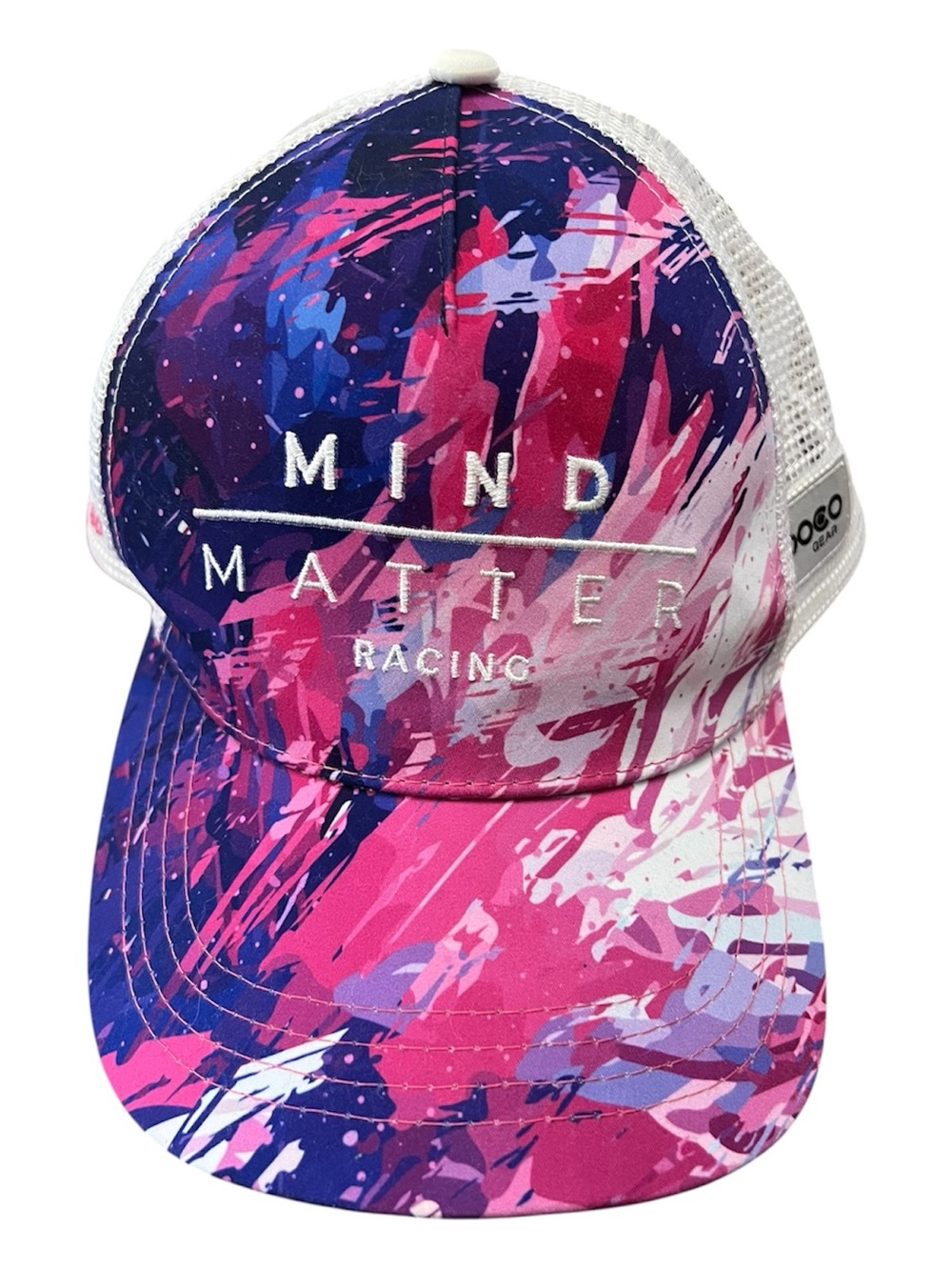BOCO Gear Mind Over Matter Racing Trucker Hat Pink Blue Running Cap Snapback S/M